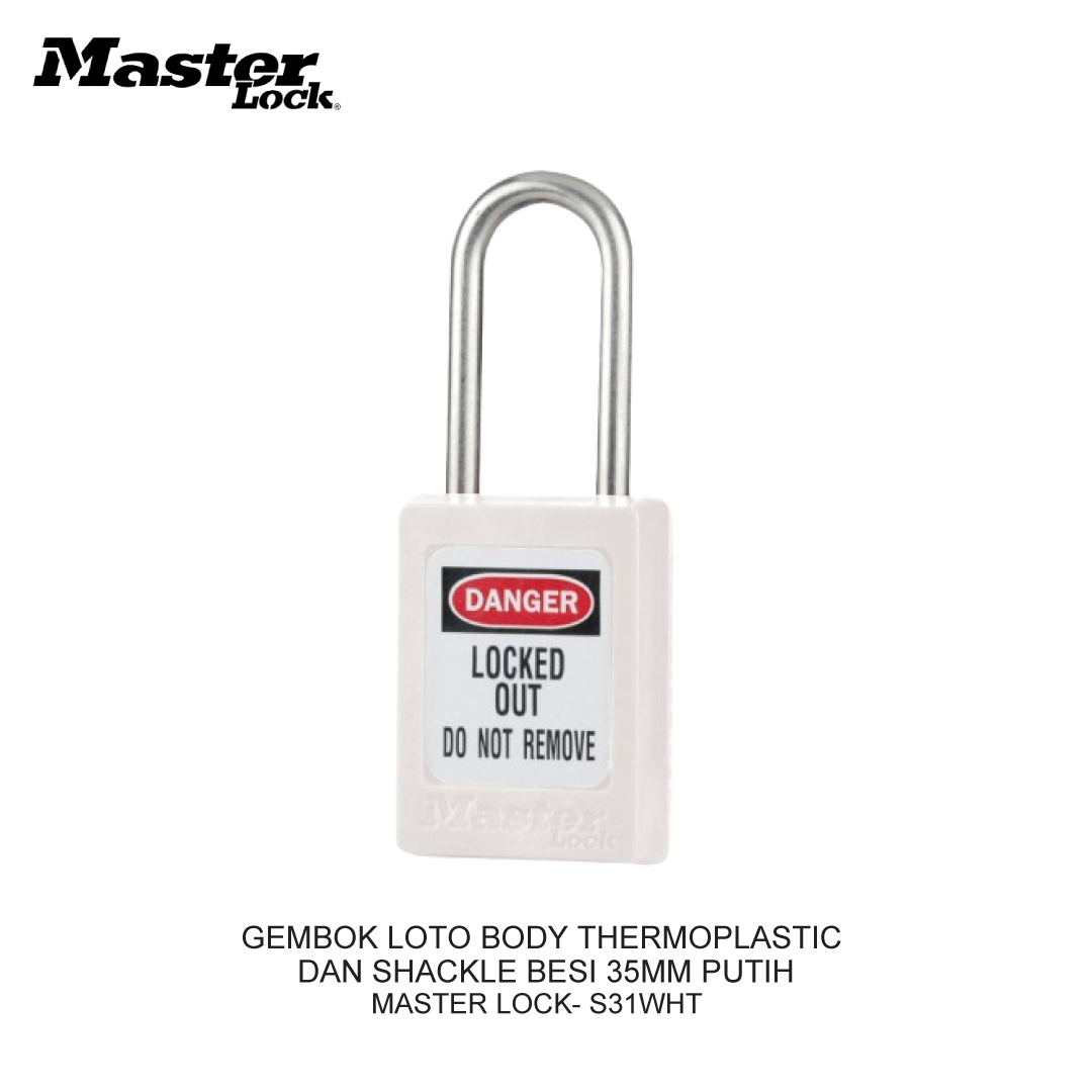 GEMBOK LOTO BODY THERMOPLASTIC DAN SHACKLE BESI 35MM PUTIH