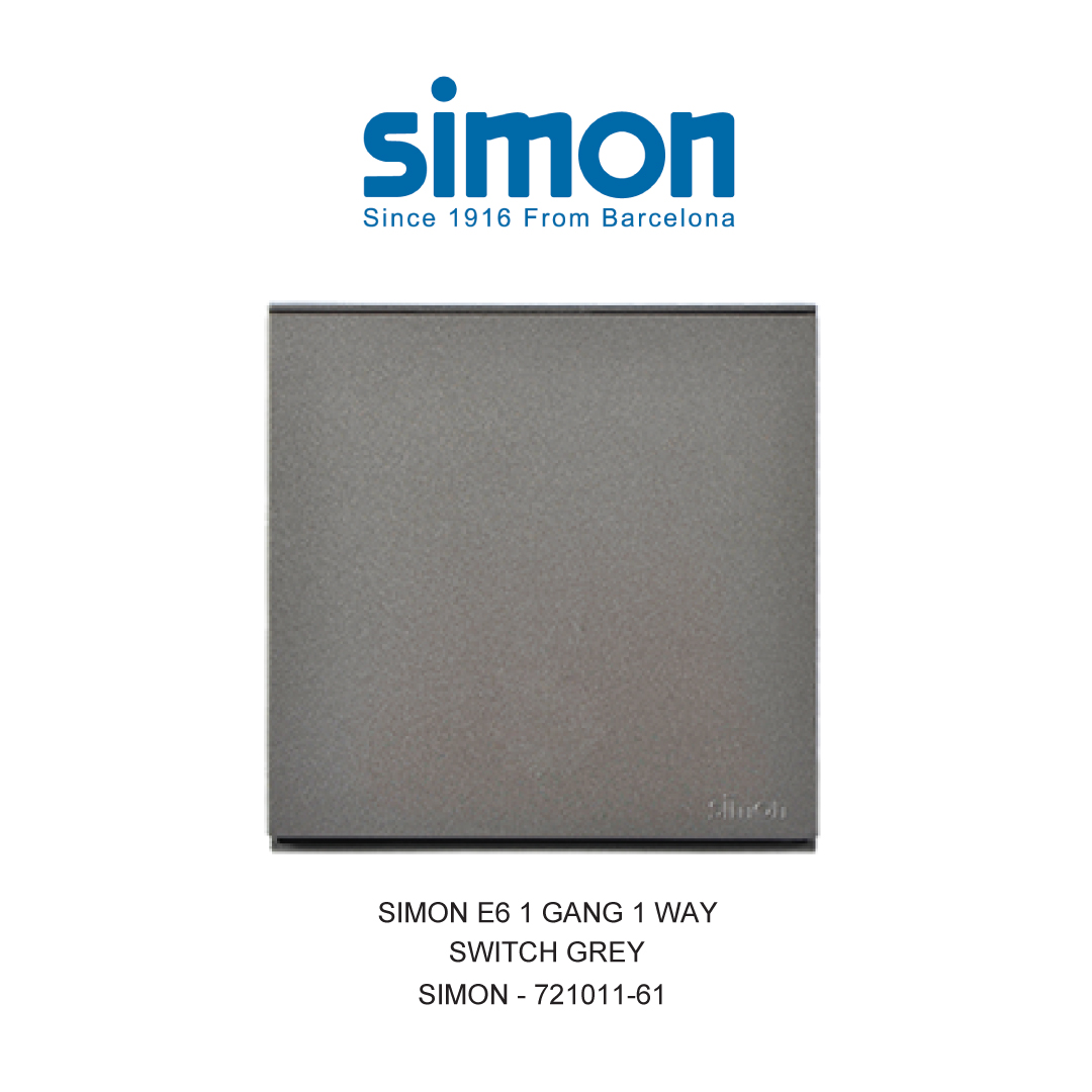 SIMON E6 SAKELAR 1 GANG 1 ARAH ABU-ABU