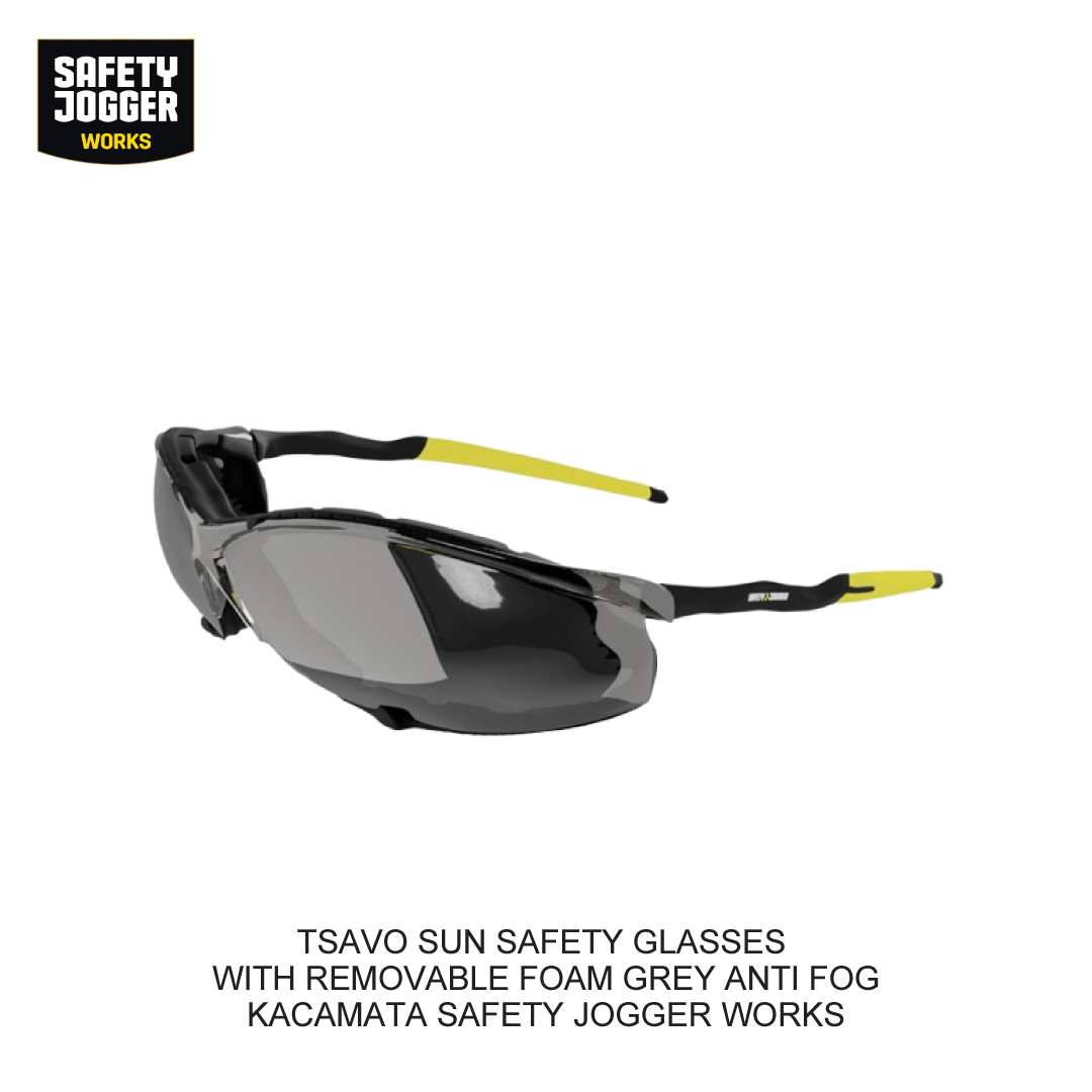 TSAVO SUN SAFETY GLASSES WITH REMOVABLE FOAM GREY ANTI FOG