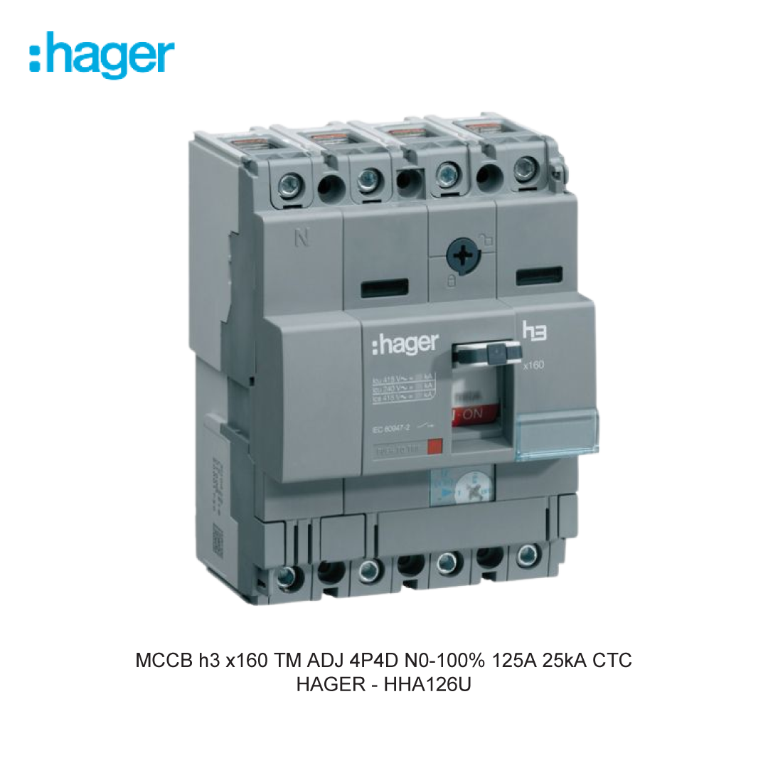 MCCB h3 x160 TM ADJ 4P4D N0-100% 125A 25kA CTC