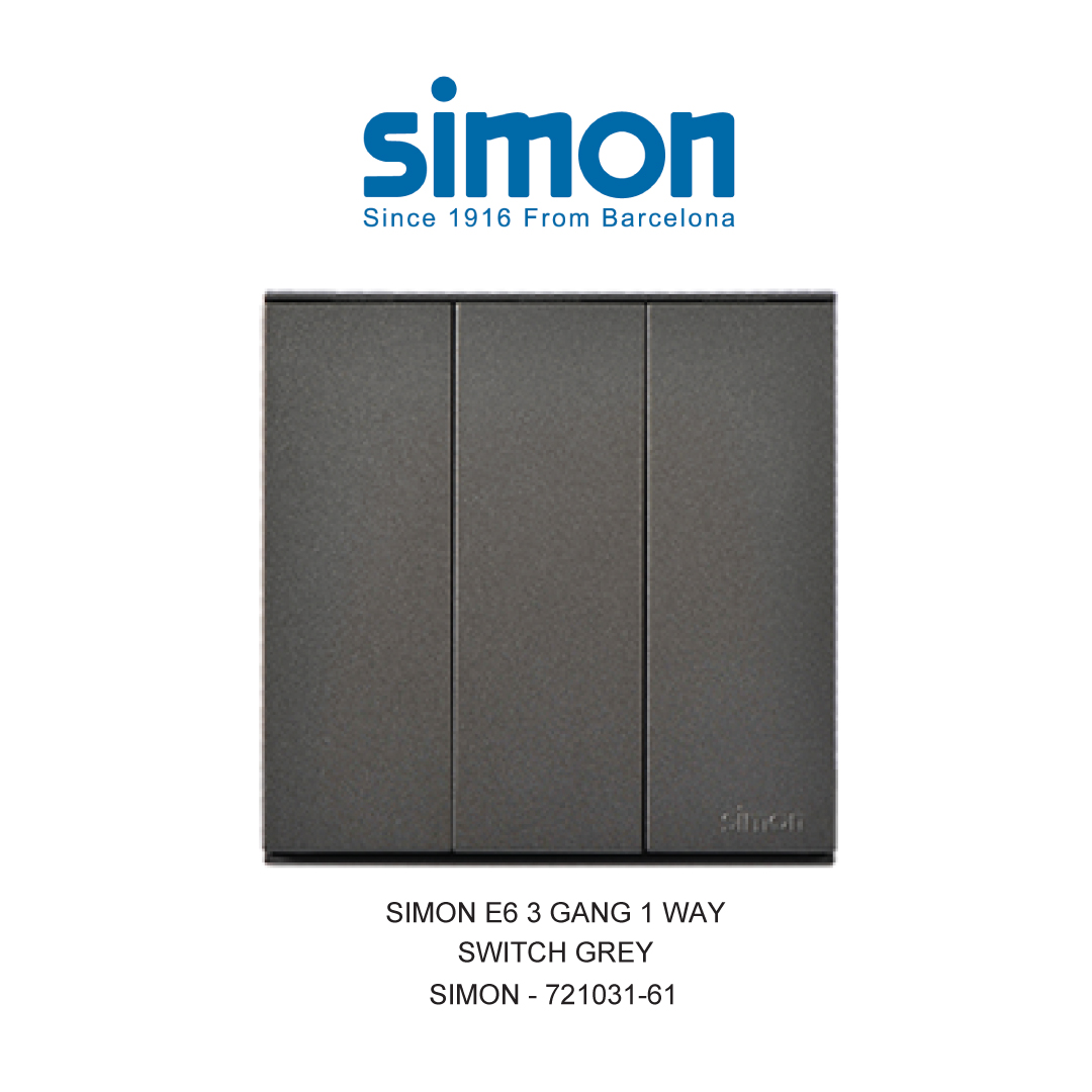 SIMON E6 SAKELAR 3 GANG 1 ARAH ABU-ABU