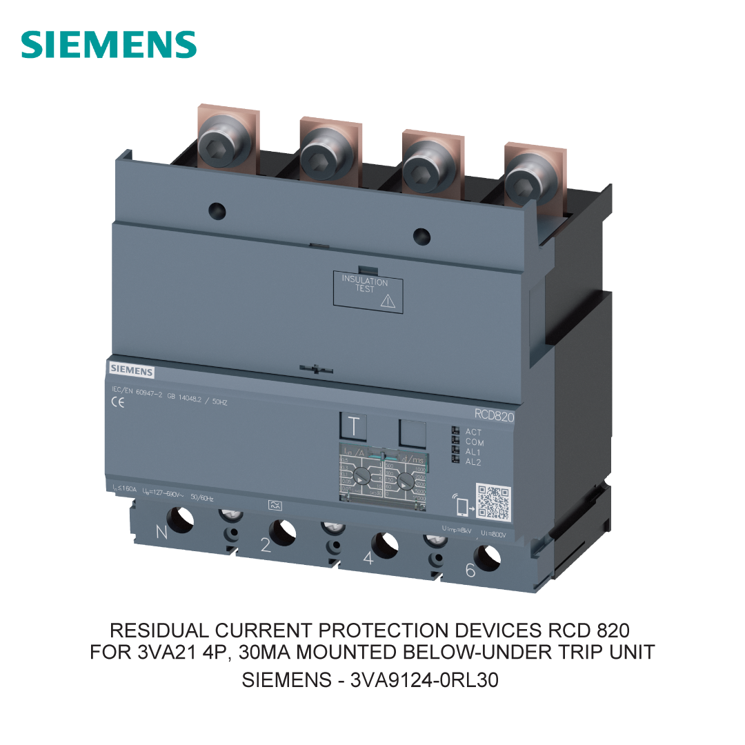 RESIDUAL CURRENT PROTECTION DEVICES RCD 820 FOR 3VA21 4P, 30MA MOUNTED BELOW-UNDER TRIP UNIT