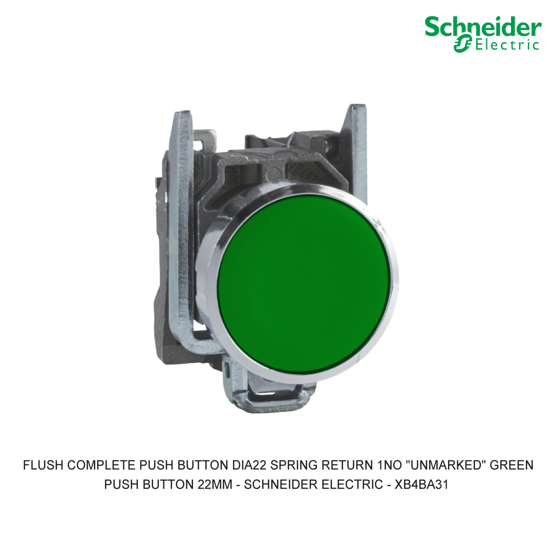 FLUSH COMPLETE PUSH BUTTON DIA22 SPRING RETURN 1NO "UNMARKED" GREEN