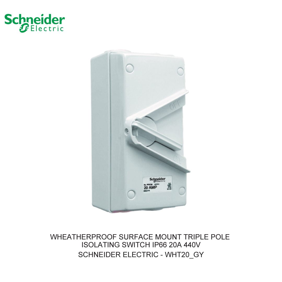 WHEATHERPROOF SURFACE MOUNT TRIPLE POLE ISOLATING SWITCH IP66 20A 440V