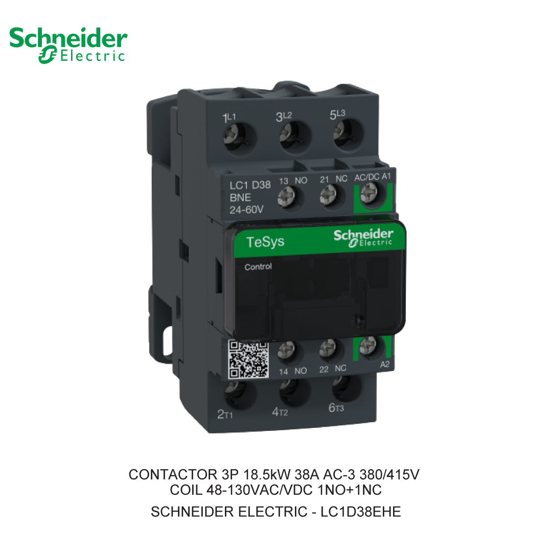 CONTACTOR 3P 18.5kW 38A AC-3 380/415V COIL 48-130VAC/VDC 1NO+1NC