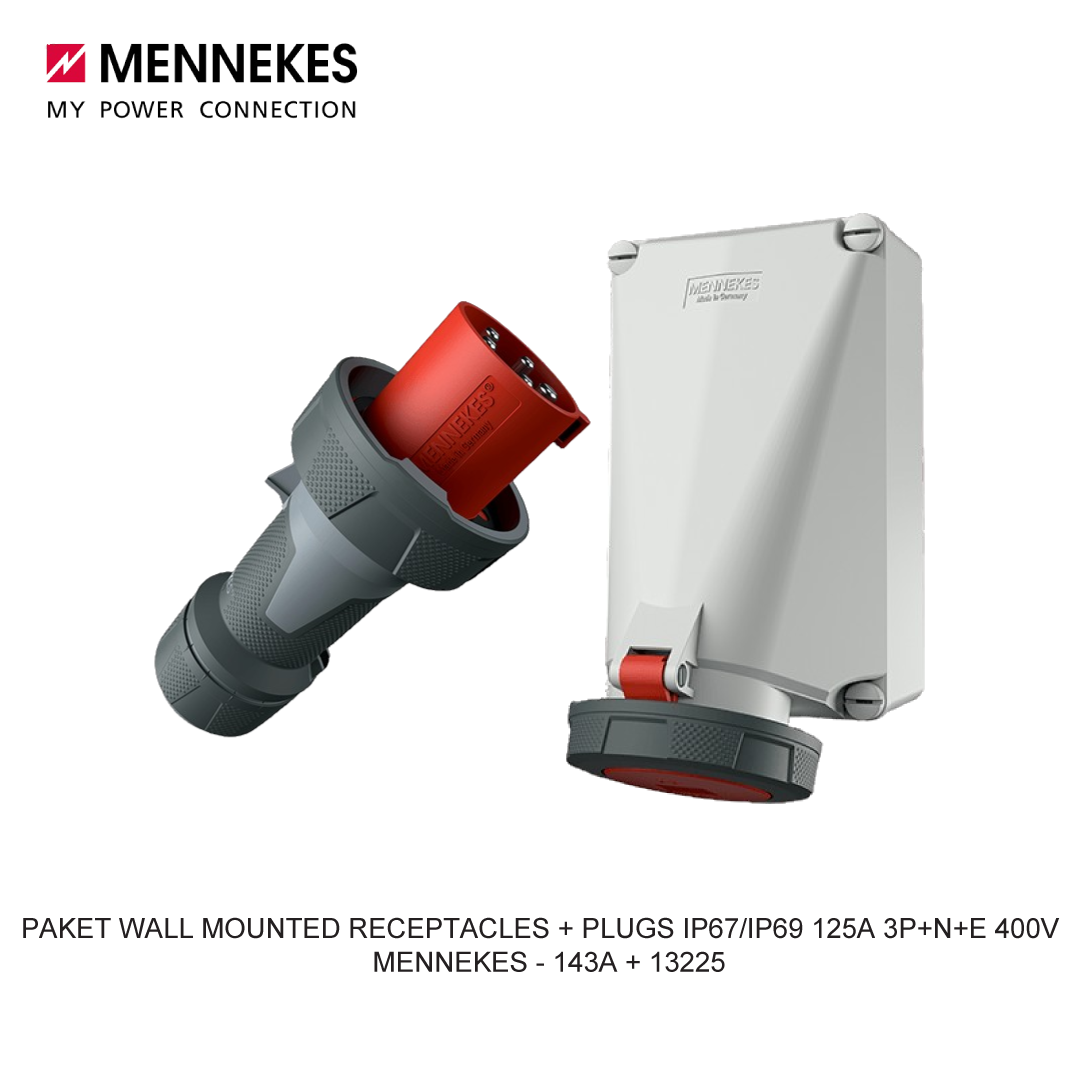 PACKAGE WALL MOUNTED RECEPTACLES + PLUGS IP67/IP69 125A 3P+N+E 400V