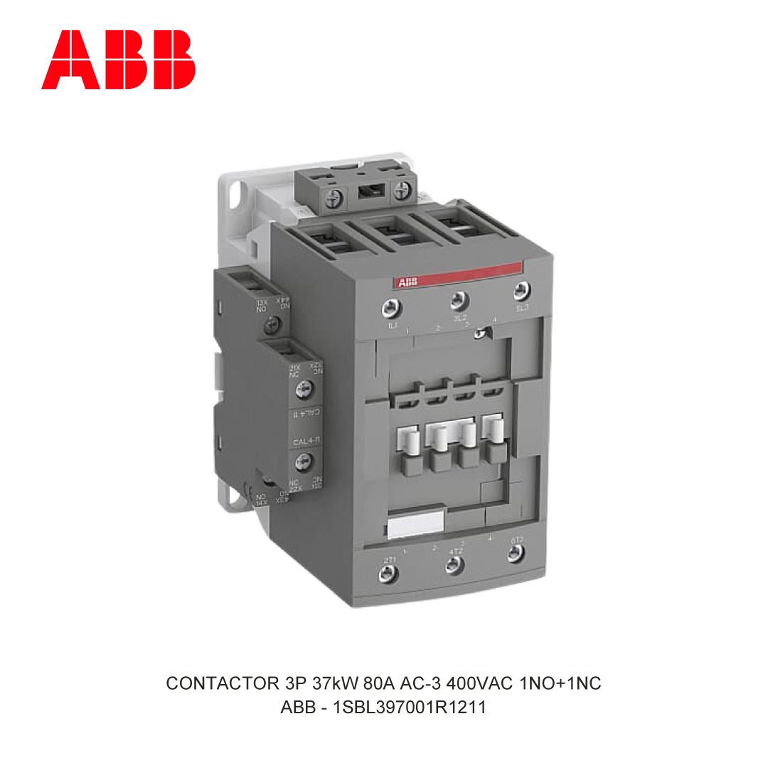 CONTACTOR 3P 37kW 80A AC-3 48-130V AC/DC 400V COIL 1NO+1NC
