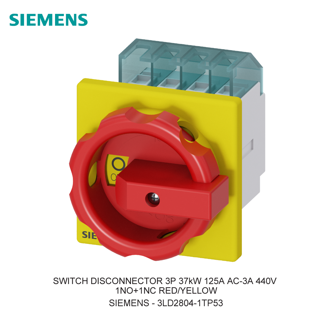 SWITCH DISCONNECTOR 3P 37kW 125A AC-3A 440V 1NO+1NC RED/YELLOW
