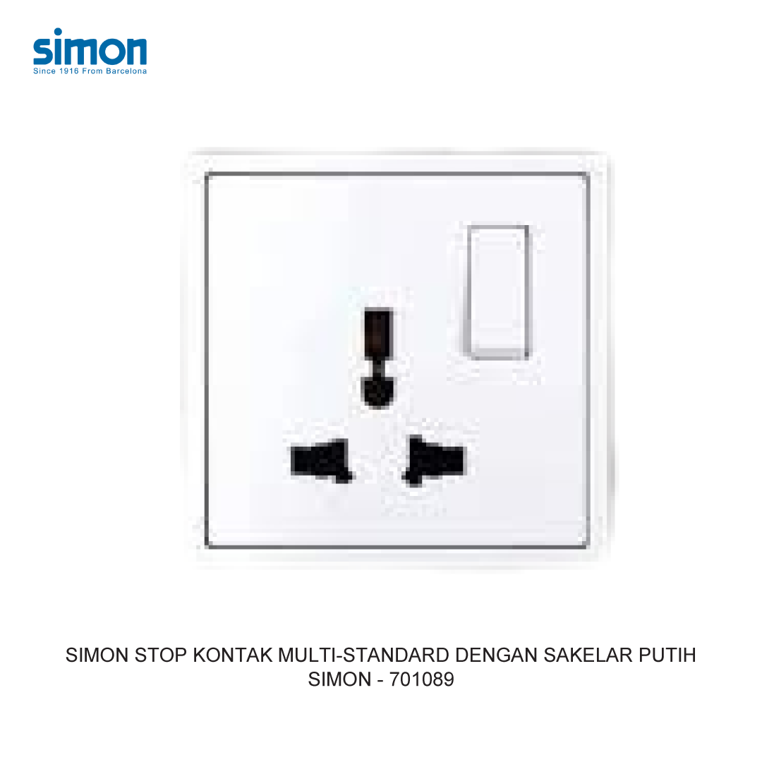 SIMON i7 STOP KONTAK MULTI-STANDARD DENGAN SAKELAR PUTIH